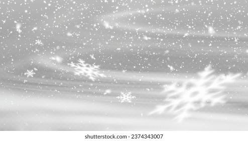 Efecto de nevada invernal de caída de copos de nieve blancos y brillantes, Nieve y copos de nieve sobre fondo transparente. Tormenta de nieve de Año Nuevo o telón de fondo realista. Navidad o Navidad.	