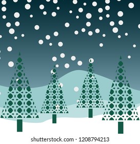 winter, snowfall in the forests and mountains, vector template for new year and happy holidays