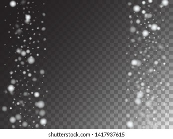 Winter Snowfall Ice Texture Vector Transparent Background. Isolated Snowflake Scatter, Realistic Snow Confetti Falling Down. Random Moving Realistic Snow Confetti, Christmas New Year Frost Decoration
