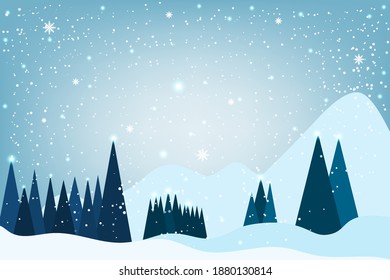 Winter snowfall on light blue background. Cold winter Christmas and New Year background. Holiday winter landscape. Vector illustration.
