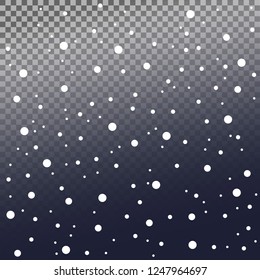 Winter snowfall pattern. Falling snowflakes on transparent backgroud. Vector Illustration