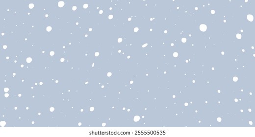 Winter Snowfall, Snowflakes background. Cold Snowy winter Holiday Background. falling random ice flake on Blue. Simple Natural snowfall texture. Vector illustration. Dotted pattern wallpaper design