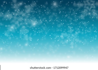 Winter Snowfall   snowflakes turquoise blue background  Cold winter Christmas   New Year background  Vector illustration 