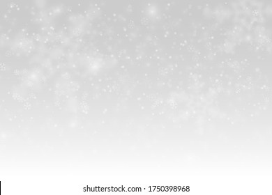 Invierno Nevada y copos de nieve fondo de gradiente blanco y gris. Navidad en invierno frío y antecedentes de Año Nuevo. Ilustración vectorial.