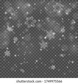Winter Snowfall Storm Transparent Background. Textured Realistic Snow , Christmas, New Year Decoration Element. EPS 10