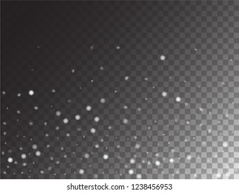 Winter Snowfall Vector Holidays on Transparent Background. Isolated Snowflake Scatter, Realistic Snow Confetti Falling Down. Christmas New Year Hipster Gray Scale Realistic Winter Snowfall Border