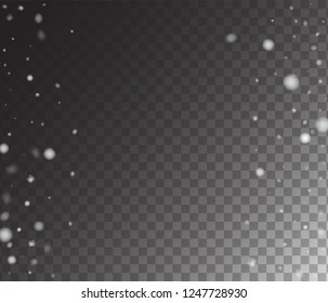 Winter Snowfall Vector Holidays on Transparent Background. Isolated Realistic Snow Confetti Snowflake Scatter Falling Down. Christmas New Year Ad Pattern, Gray Scale Realistic Winter Snowfall Border