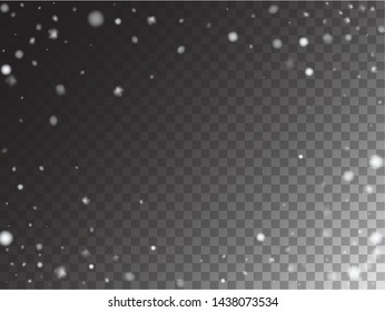 Winter Snowfall Vector Holidays on Transparent Background. Isolated Snowflake Scatter, Realistic Snow Confetti Falling Down. Gray Scale Realistic Winter Snowfall Border, Christmas New Year Ad Pattern
