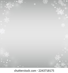 Winter Snowfall Vector Silver Background. Xmas Snowflake Card. Light Fantasy Banner. Magic Blizzard Wallpaper.