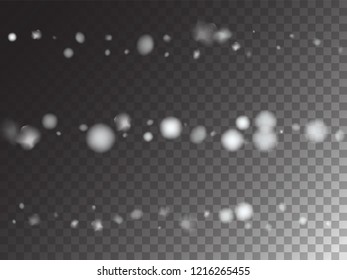 Winter Snowfall Vector Storm Trail Transparent Background. Isolated Realistic Snow Confetti Falling Down, Cold Night Scatter. Textured Realistic Snow Confetti, Christmas, New Year Decoration Element