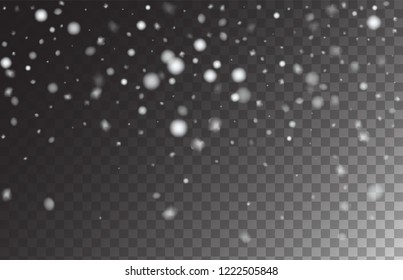 Winter Snowfall Vector Storm Trail Transparent Background. Isolated Realistic Snow Confetti Falling Down, Cold Night Scatter. Christmas New Year Hipster Gray Scale Realistic Winter Snowfall Border