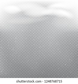 El invierno neva de las nubes sobre fondo gris transparente. Fondo de decoración navideña
