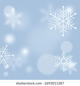 Winter Snowflake Background with Bokeh Lights, Blue Cold Ice Illustration Vector, Elegant Frosty Season Design, Editable Holiday Wallpaper Template