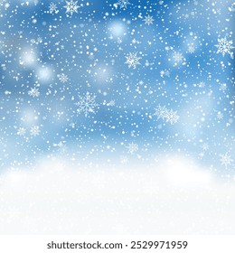 Plano de fundo de floco de neve de inverno para cartões de Natal e celebrações de ano novo. Vetor.