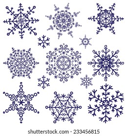 Winter Snowflake big set,Silhouette .Vector doodles.Decor elements