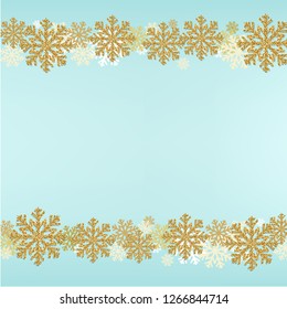 Winter Snowflake Border Blue Background With Gradient Mesh, Vector Illustration