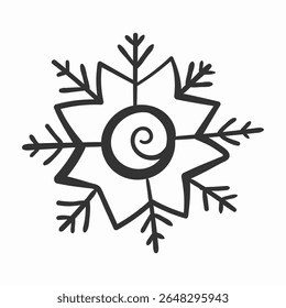 Colección de copo de nieve de invierno. Formas en escamas dibujadas con tinta y Elementos helados en un conjunto gráfico festivo. Decoración de Navidad para tarjetas de Navidad, fondos de vacaciones y saludos de temporada en tema frío y helado.