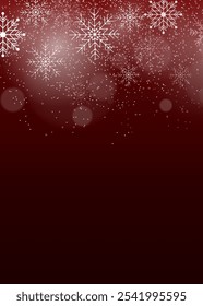 Winter snowflake design on red background. Falling snow christmas poster. Vector illustration