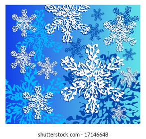 Winter snowflake in details, snow background, vector illustration