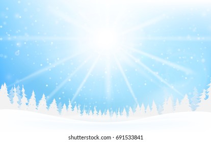 Winter snowflake falling into snow floor and lighting over blue abstract background for winter celebration promotion and christmas with copy space and vector illustration