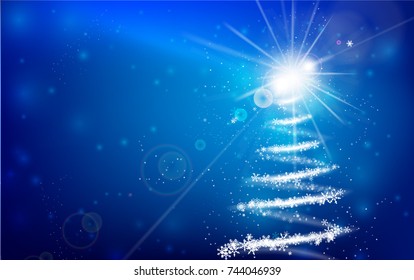 Winter snowflake falling into snow floor and lighting over blue abstract background for winter celebration promotion and christmas with copy space and vector illustration