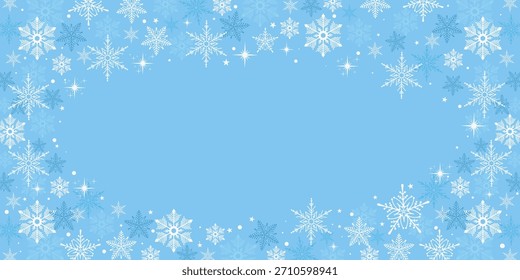 Marco De Copo De Nieve De Invierno Con Cristales De Hielo Blanco. Elegantes Navidades bordean con estrellas brillantes, delicados adornos helados y suaves Elementos de temporada, perfectos para tarjetas de vacaciones, invitaciones festivas