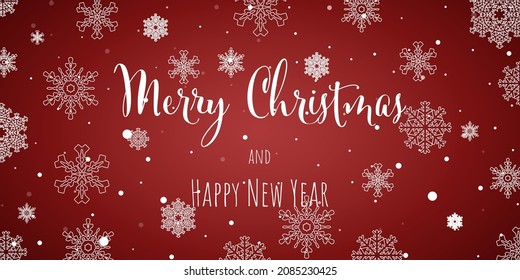 Winter snowflake greeting banner with red background. Merry Christmas invitation design card. Wintertime paper poster template for christmas holiday. Vector illustration concept