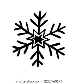 Winter snowflake. Snowflake hand drawn in doodle style. Snowflake with a star inside