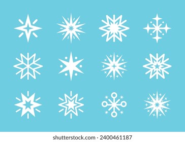 Winter Snowflake Icon Collection, Star Snow Symbol Set