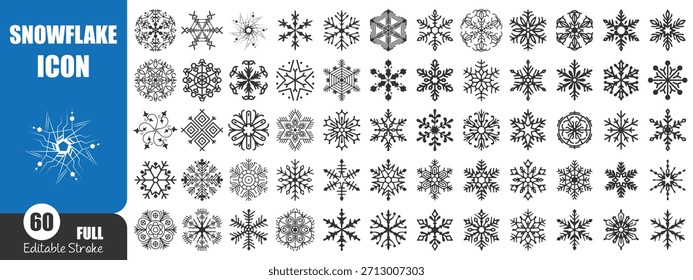 Winter Snowflake Icon Set – Elegant Line Art Vectors for Christmas, Holidays, and Seasonal Designs
