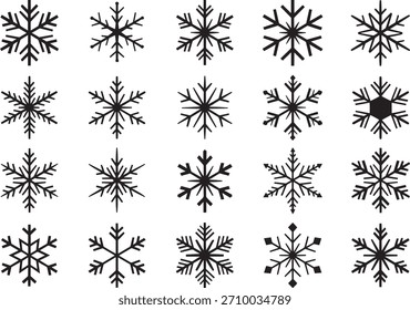 Winter Snowflake Icons Black Vector Art Set