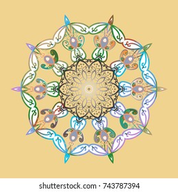 Winter snowflake. Snowflake isolated on beige, white and blue colors. Vector illustration. 