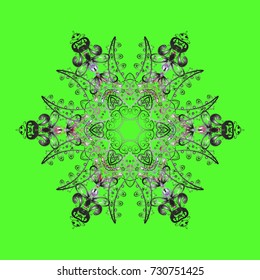 Winter snowflake. Snowflake isolated on green, gray and violet colors. Vector illustration. Snowflake Icon.
