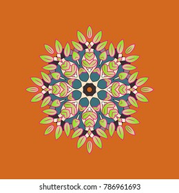 Winter snowflake. Isolated on orange, green and beige colors. Snowflake Vector illustration. Snowflake Icon.