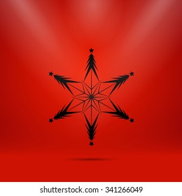 Winter snowflake isolated on red background.