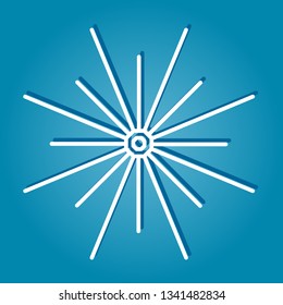 Winter snowflake logo white on blue background with shadow. Christmas and New Year decoration element. Vector illustration