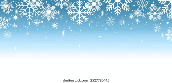 Copo de nieve de invierno sobre fondo azul. Tormenta de nieve de año Nuevo o tormenta de nieve de fondo realista. Fondo de Navidades con nieve.