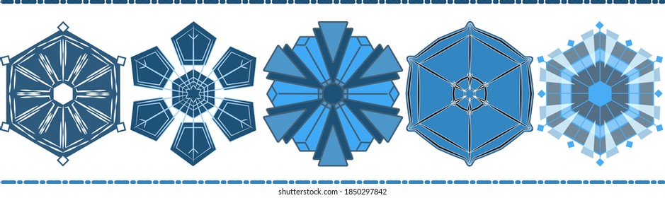 winter Snowflake on a white background. Vector illustration. Five snowflakes.