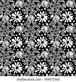Winter snowflake print, seamless hand craft expressive ink  pattern.Funky painted style texture, poster with different doodles for textile,wrapping, decoration  
