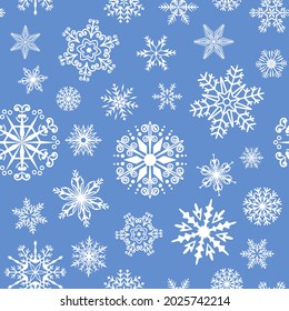 Winter snowflake seamless pattern, christmas ice flakes. Xmas gift wrapping paper texture with snow crystals and snowflakes vector background. Holiday decoration with icy elements for presents