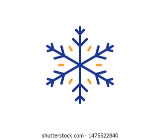 Winter snowflake sign. Snow weather forecast line icon. Air conditioning symbol. Colorful outline concept. Blue and orange thin line snowflake icon. Vector