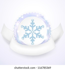Winter snowflake in silver frame and white ribbon