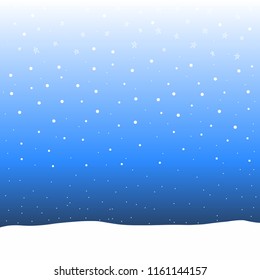 Winter Snowflake And Star In The Blue Sky With White Snow Ground At Night Background Vector