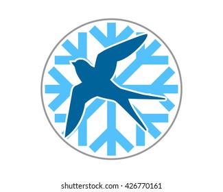 winter snowflake swallow bird blue flying