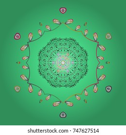 Winter snowflake, vector background. Vector illustration. Isolated nice snowflakes on colorful background. Repeated texture for surface, wrapping paper, on green, gray and white colors.