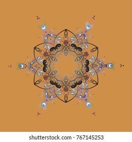 Winter snowflake, vector background. Vector illustration. Isolated nice snowflakes on colorful background. Repeated texture for surface, wrapping paper, on orange, gray and blue colors.