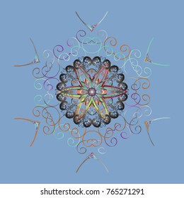 Winter snowflake, vector background. Repeated texture for surface, wrapping paper, on blue, gray and neutral colors. Vector illustration. Isolated nice snowflakes on colorful background.