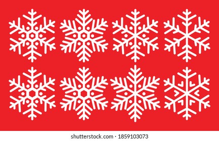 winter snowflake vector illustration silhouette icon set isolated on red color background. Great for cards, web, happy, printing, templates, books, etc.