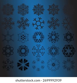 Conjunto de Vector de copo de nieve de invierno: fondo de Navidades Abstractas de escarcha azul con Elementos de cristal helado y decoraciones de Festiva