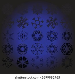Conjunto de Vector de copo de nieve de invierno: fondo de Navidades Abstractas de escarcha azul con Elementos de cristal helado y decoraciones de Festiva